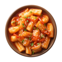 AI generated A bowl of Korean food, tteokbokki isolated on a transparent background, top view png