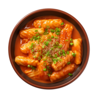 AI generated A bowl of Korean food, tteokbokki isolated on a transparent background, top view png