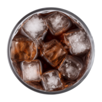 AI generated a glass of iced cola or iced tea isolated on a transparent background, top view png