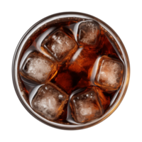 ai generato un' bicchiere di ghiacciato Coca Cola o ghiacciato tè isolato su un' trasparente sfondo, superiore Visualizza png