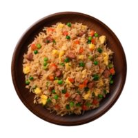 AI generated a plate of fried rice isolated on a transparent background, top view, cut out png