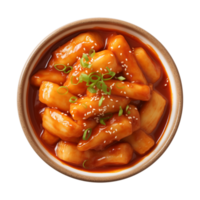 ai generiert ein Schüssel von Koreanisch Essen, tteokbokki isoliert auf ein transparent Hintergrund, oben Aussicht png