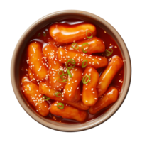 ai généré une bol de coréen nourriture, tteokbokki isolé sur une transparent arrière-plan, Haut vue png