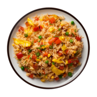 AI generated a plate of fried rice isolated on a transparent background, top view, cut out png
