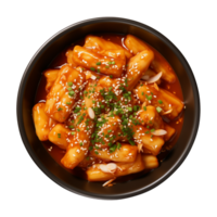 ai generato un' ciotola di coreano cibo, tteokbokki isolato su un' trasparente sfondo, superiore Visualizza png