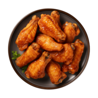 AI generated A plate of chicken wings isolated on a transparent background, top view png