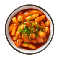 ai gegenereerd een kom van Koreaans voedsel, tteokbokki geïsoleerd Aan een transparant achtergrond, top visie png