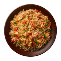 AI generated a plate of fried rice isolated on a transparent background, top view, cut out png