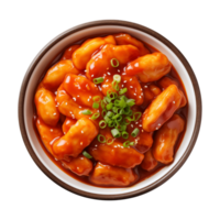 ai generato un' ciotola di coreano cibo, tteokbokki isolato su un' trasparente sfondo, superiore Visualizza png