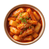 ai generato un' ciotola di coreano cibo, tteokbokki isolato su un' trasparente sfondo, superiore Visualizza png