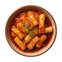 ai generato un' ciotola di coreano cibo, tteokbokki isolato su un' trasparente sfondo, superiore Visualizza png