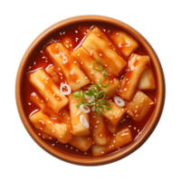 ai generato un' ciotola di coreano cibo, tteokbokki isolato su un' trasparente sfondo, superiore Visualizza png
