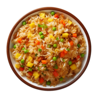 AI generated a plate of fried rice isolated on a transparent background, top view, cut out png