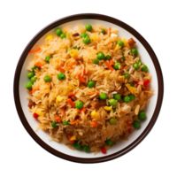 AI generated a plate of fried rice isolated on a transparent background, top view, cut out png