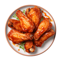 AI generated A plate of chicken wings isolated on a transparent background, top view png