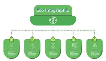 Infographic renewable energy template for energy consumption sustainable information presentation. Vector elements step eco green workflow diagrams. Report plan 5 topics