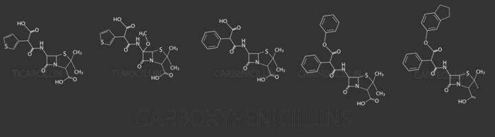 carboxipenicilinas molecular esquelético químico fórmula vector