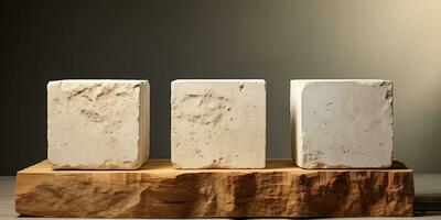 AI generated Stone cubes for product demonstration. Background for branding. photo