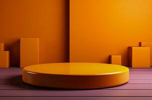 AI generated Orange podium and minimal abstract background, ai technology photo
