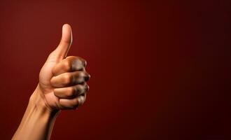 AI generated Success hand sign isolated on a red background. photo