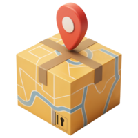 AI generated Shipping box with map pattern with location elements, 3d design. Suitable for business, e-commerce and design elements png