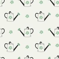 Watering can seamless pattern in doodle style vector