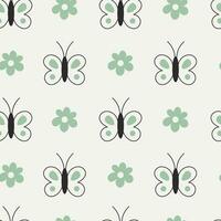 Butterfly and flower seamless pattern in doodle style vector