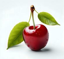 AI generated cherry fruit with leaf photo