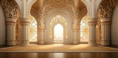 ai generado elegante grandioso mezquita puerta arco interior foto