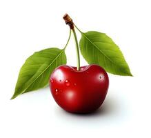 AI generated cherry fruit with leaf photo