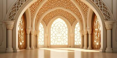 AI generated elegant grand mosque door arch interior photo