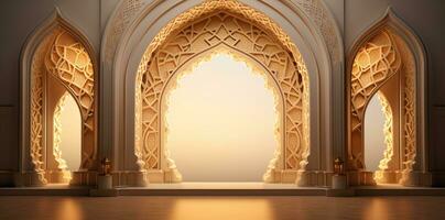 ai generado elegante grandioso mezquita puerta arco interior foto