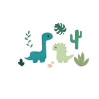 Illustration of a pattern of cute dinosaurs and plant leaves on a transparent background. Can be used to print on fabric, paper, clothing png