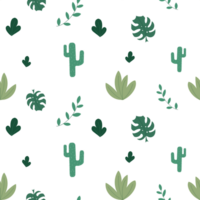 Illustration of a cactus pattern as well as branches and leaves of plants on a transparent background. Can be used to print on fabric, paper, clothing png