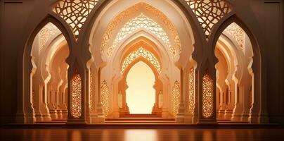 AI generated elegant grand mosque door arch interior photo