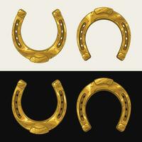 Golden shiny horseshoe in vintage style. Talisman, amulet, symbol of good luck, wealth, success. vector