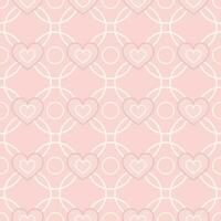 Geometric pink pattern with heart icons. Grid with intertwined outline circles. Low contrast. For prints, clothing, holiday goods, surface design For Valentines Day, girls design vector