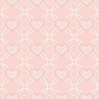 Geometric pink pattern with heart icons. Grid with intertwined outline circles. Low contrast. For prints, clothing, holiday goods, surface design For Valentines Day, girls design vector