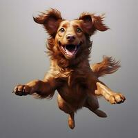 AI generated Funny dog illustration jumping. isolated on gray background photo