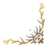 Gold Jahrgang Ecke und Rahmen Element. Antiquität Strudel Teiler Muster Luxus Ornament. Filigran Design kalligraphisch Dekoration zum rahmen, Gruß Karte, Einladung, Speisekarte, Zertifikat. png