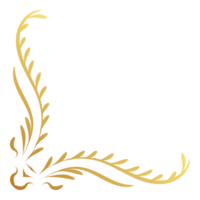 Gold Luxus Jahrgang Ecke und rahmen. Zier locken Element. klassisch Strudel Teiler Ornament. Filigran Design kalligraphisch Dekoration zum rahmen, Gruß Karte, Einladung, Speisekarte, Zertifikat. png