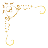 Gold elegance vintage corner and frame element. Ornamental curl. Classic swirl line ornament. Filigree design calligraphic decoration for frame, greeting card, invitation, menu, certificate. png