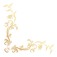 Luxury vintage corner frame gold color element. Classic swirl divider pattern ornament. Filigree design calligraphic decoration for frame, greeting card, invitation, menu, certificate. png