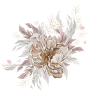 Watercolor blooming peonies with leaves png