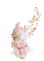 Watercolor pink bunny with flowers png
