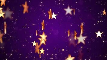 Shiny golden stars and glittering gold star particles on an elegant dark purple gradient background. This luxury glitzy animation is suitable as an awards ceremony or talent show background. video