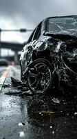 AI generated Car damaged by a car accident on a road in the city photo