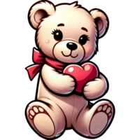 AI generated Romantic Teddy Bear with Red Heart Clipart. AI Generative Free PNG