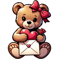 AI generated Valentine's Day Theme With Teddy Bear Holding Love Envelope illustration, AI Generative PNG. png