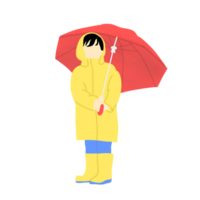 Kind mit Gelb Regenjacke und rot Regenschirm png